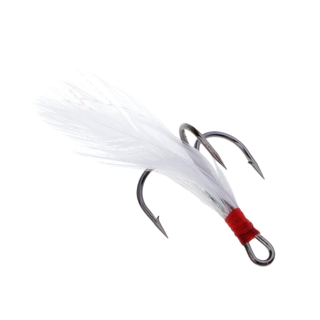 Treble With Feather Hook Sharp Fishing Bait White Carbon Steel Fishhook 1#