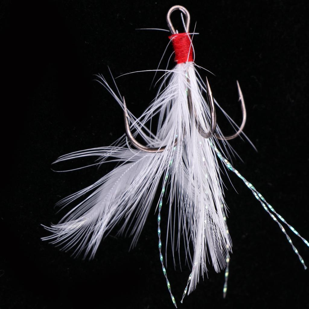 Treble With Feather Hook Sharp Fishing Bait White Carbon Steel Fishhook 1#