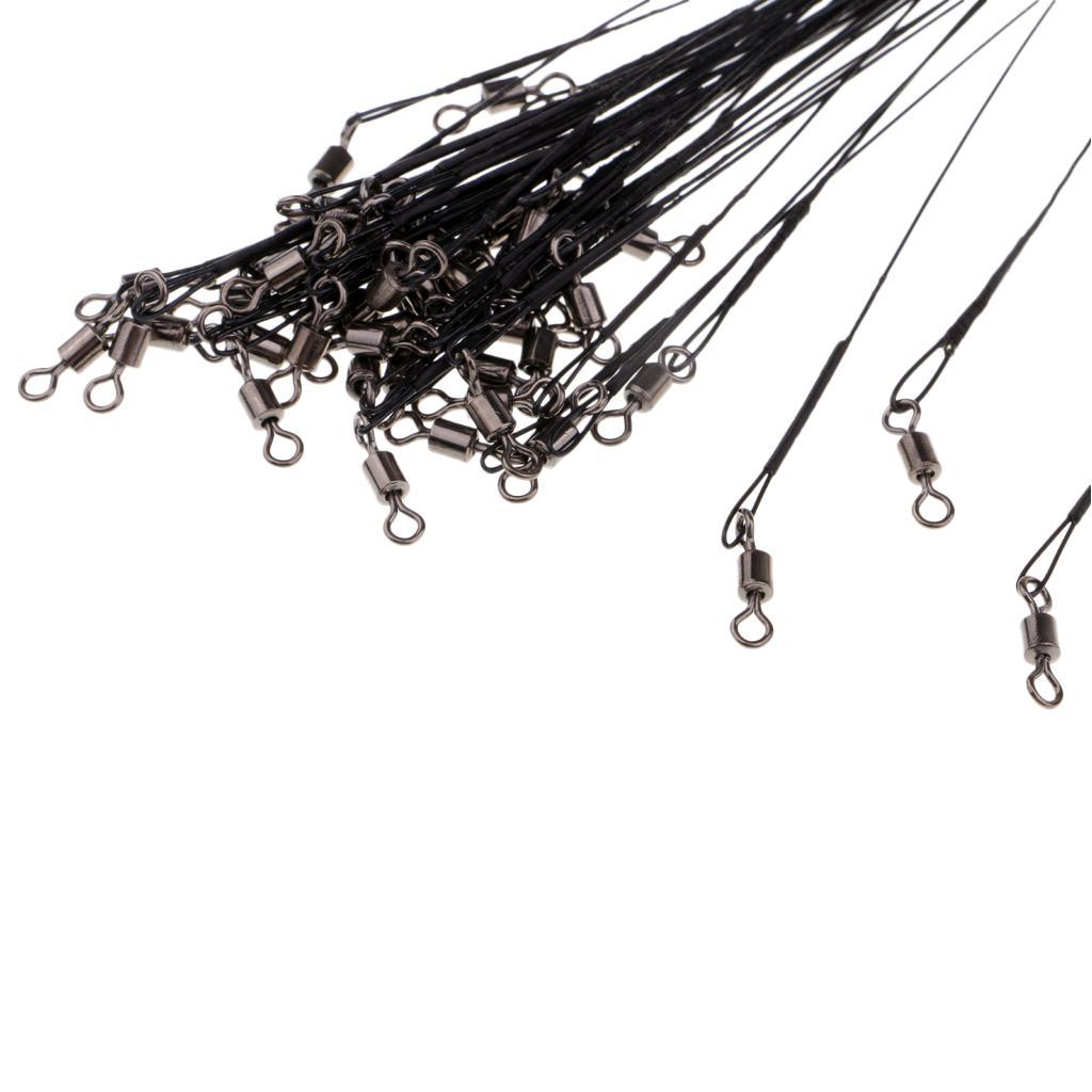 50x Stainless Steel Fishing Wire Leaders with Nice Snaps and Rolling Swivels