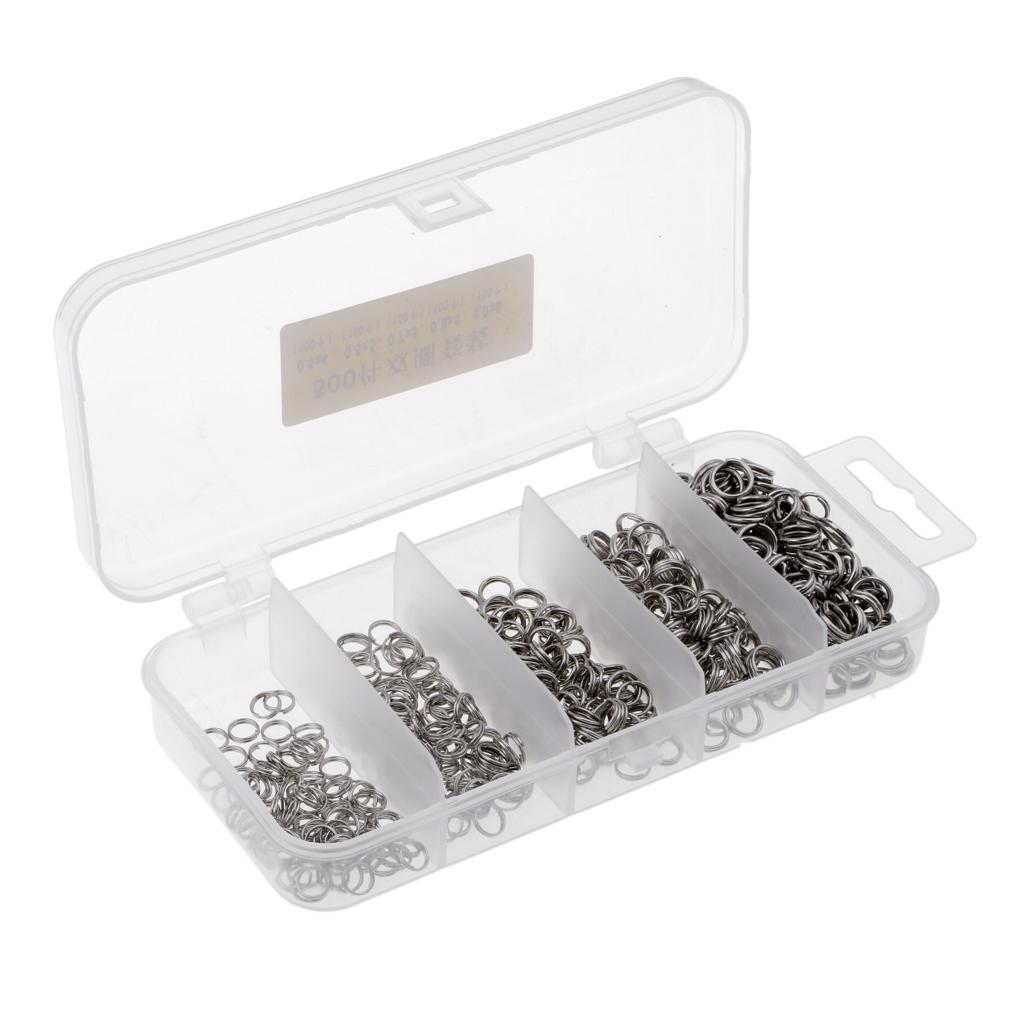 500Pcs Stainless Steel Fishing Snap Split Ring Lures Line Connector with Box