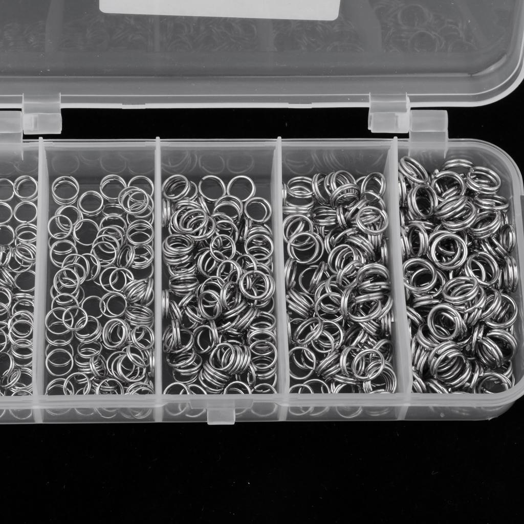 500Pcs Stainless Steel Fishing Snap Split Ring Lures Line Connector with Box