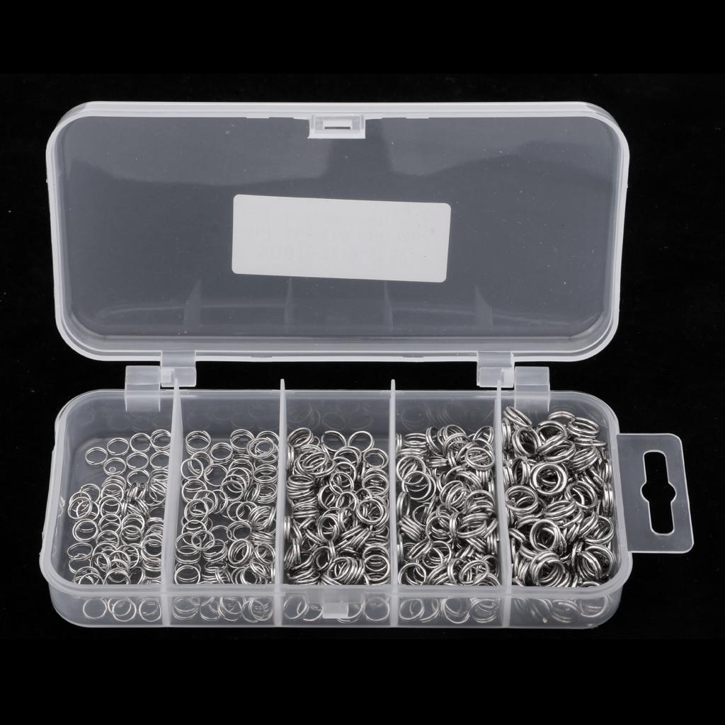 500Pcs Stainless Steel Fishing Snap Split Ring Lures Line Connector with Box