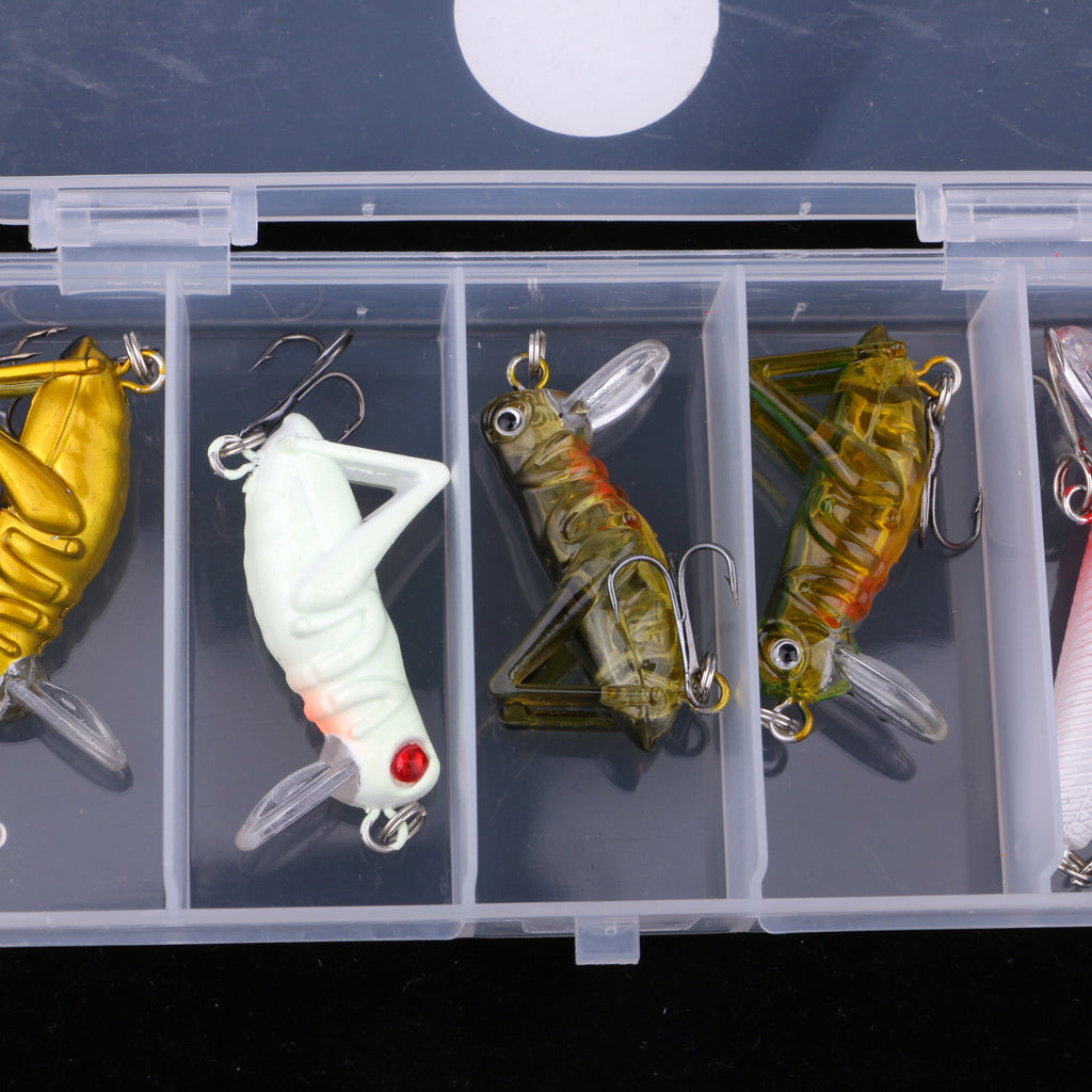 5Pcs/Lot Fishing Lure Artificial Locust Grasshopper Lures + Minnow Hard Bait