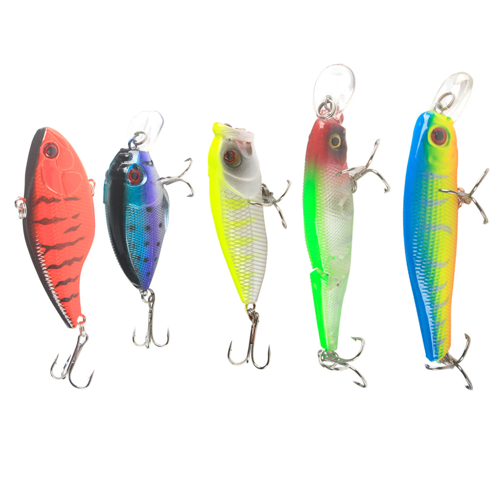 5pcs 5 Szies Fishing Lure Minnow Professional Baits Crankbaits + Connector