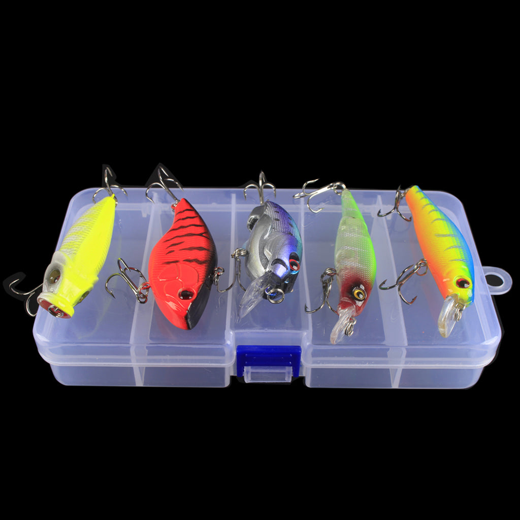 5pcs 5 Szies Fishing Lure Minnow Professional Baits Crankbaits + Connector