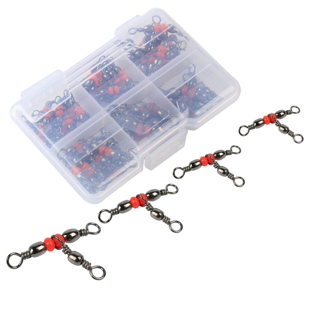 50pcs 3 Way Brass Fishing Rolling Barrel Swivel Bearing Connector Solid Ring