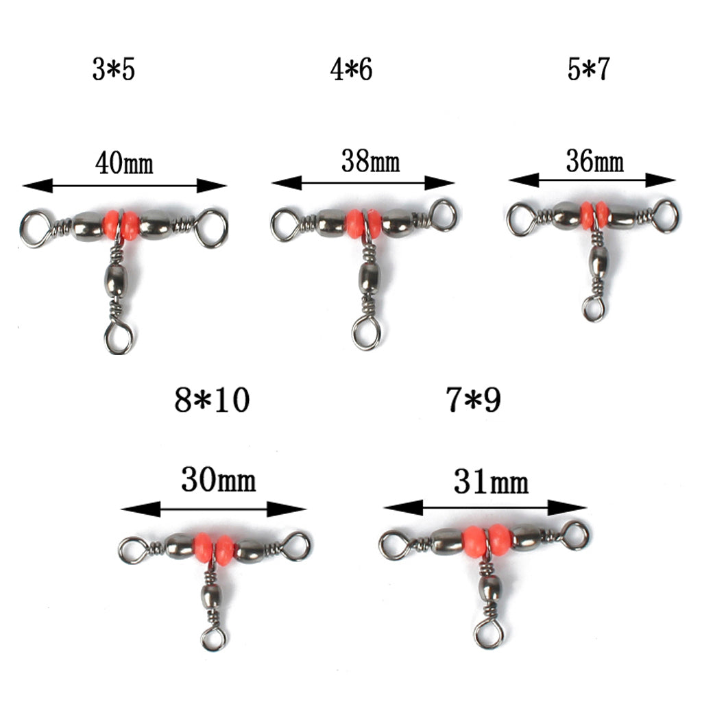 50pcs 3 Way Brass Fishing Rolling Barrel Swivel Bearing Connector Solid Ring