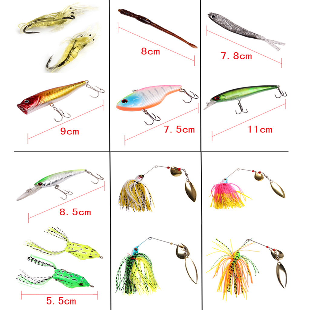 22Pcs Fishing Lures Kit Mixed Hard Soft Lures Spoon Baits and Accessories