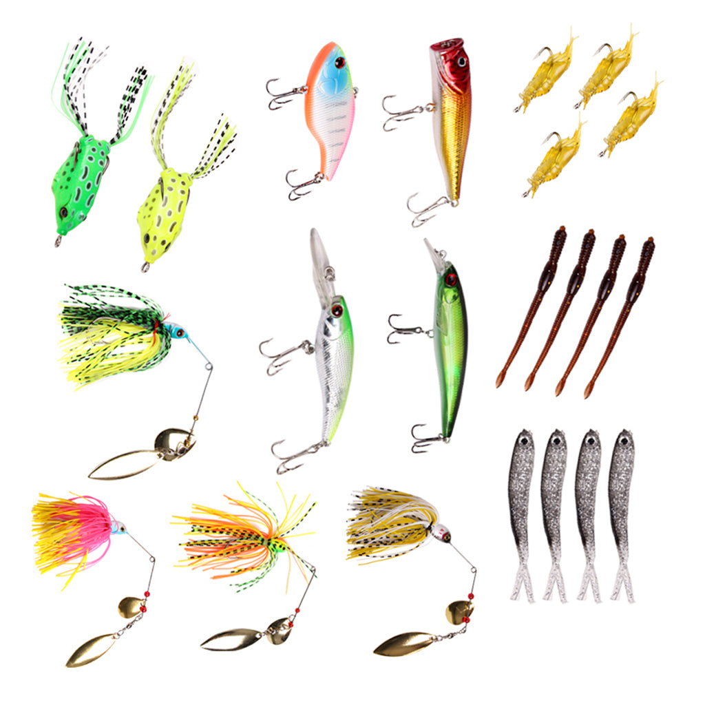 22Pcs Fishing Lures Kit Mixed Hard Soft Lures Spoon Baits and Accessories
