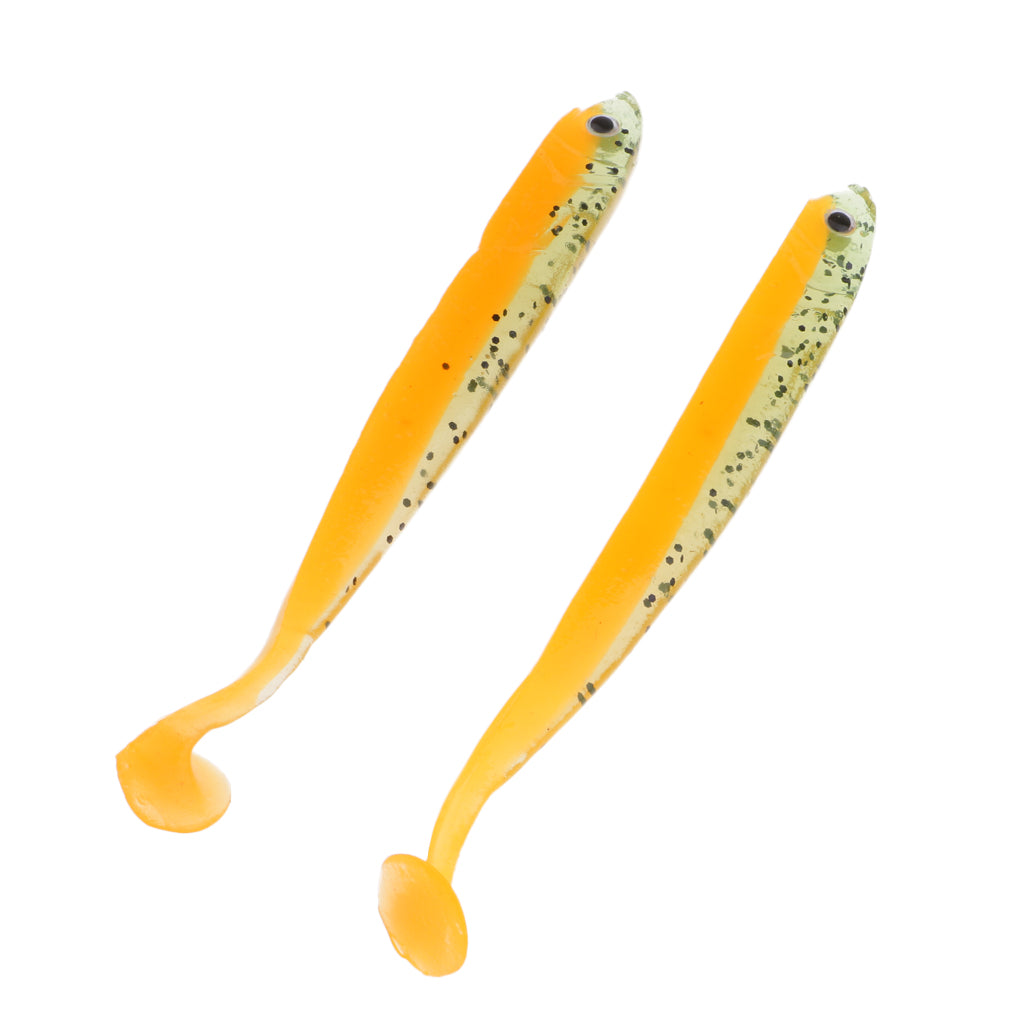 2pcs 3D Eye Fish Shaped Soft T Tail Fishing Lure Bass Trout Baits Orange