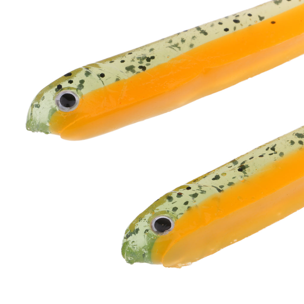2pcs 3D Eye Fish Shaped Soft T Tail Fishing Lure Bass Trout Baits Orange