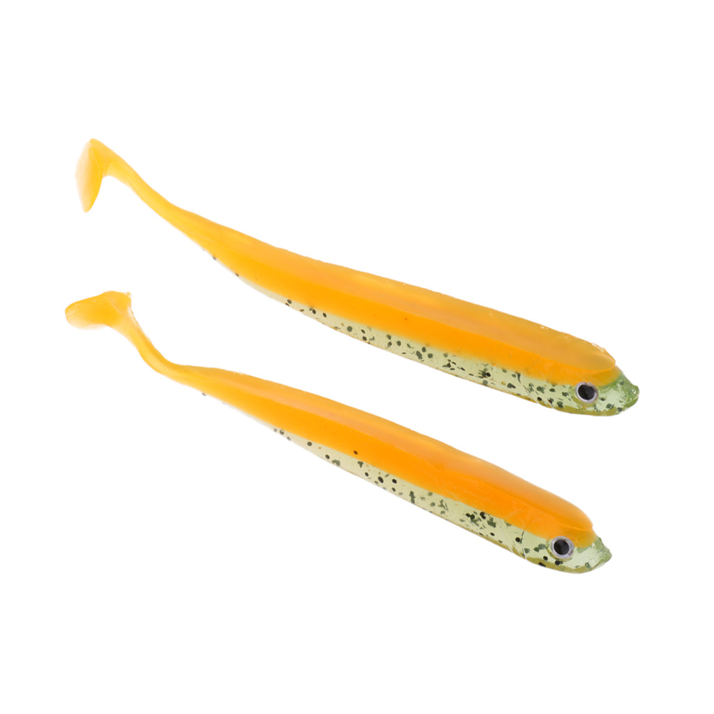 2pcs 3D Eye Fish Shaped Soft T Tail Fishing Lure Bass Trout Baits Orange
