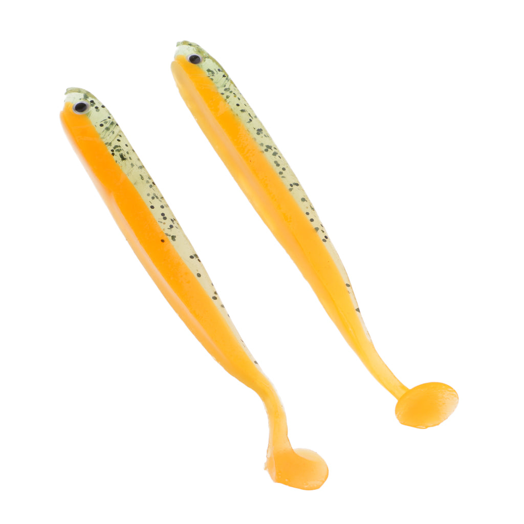 2pcs 3D Eye Fish Shaped Soft T Tail Fishing Lure Bass Trout Baits Orange