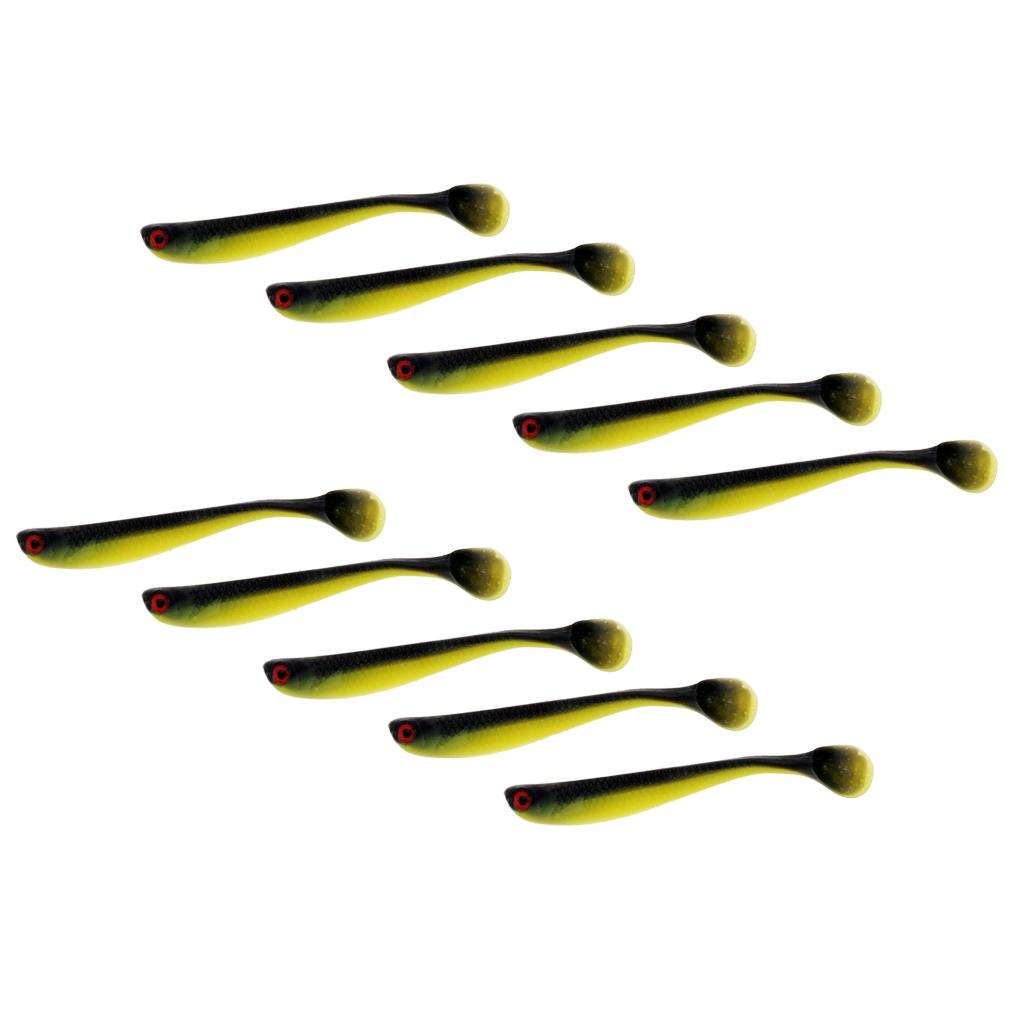 10 Pieces Soft Fishing Bait T Tail Fishing Lure Plastic Worm Swimbait Green