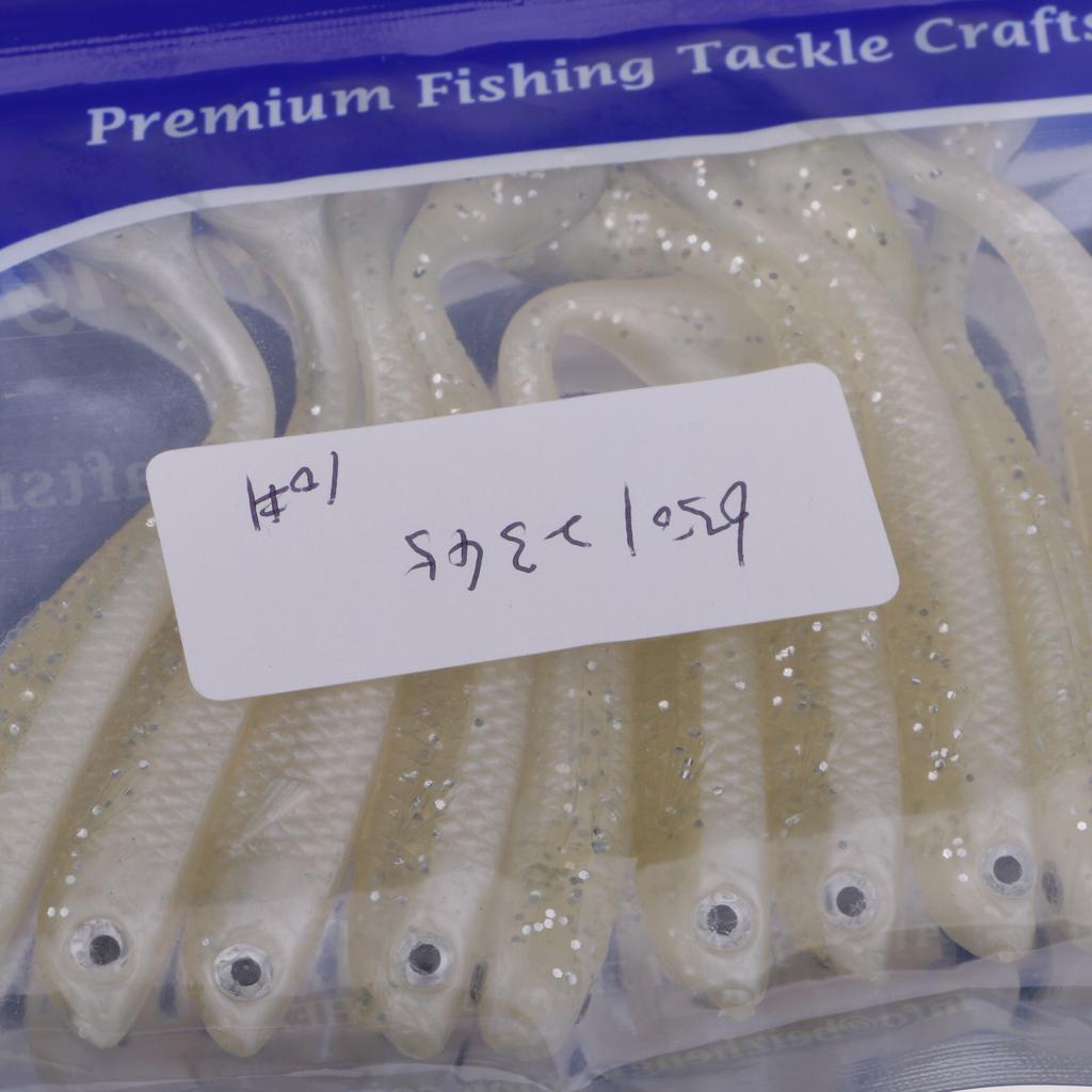 10 Pieces Soft Fishing Bait T Tail Fishing Lure Plastic Worm Swimbait White