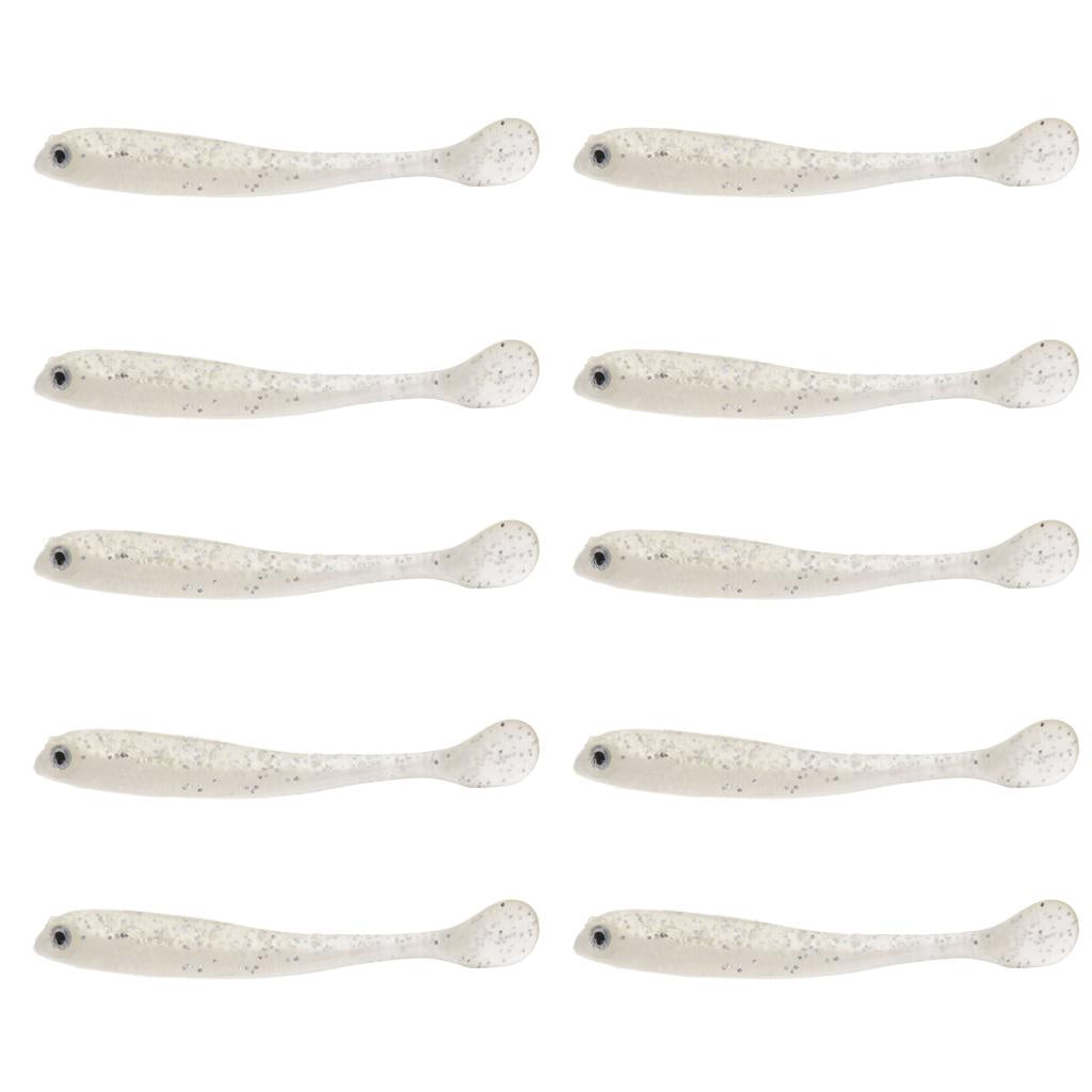 10 Pieces Soft Fishing Bait T Tail Fishing Lure Plastic Worm Swimbait White
