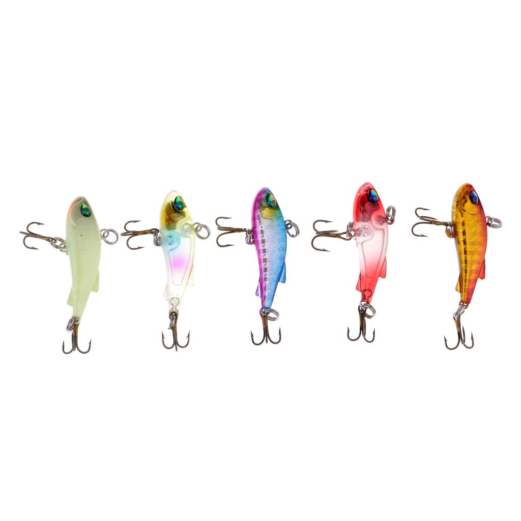 5pcs 3D Eye Minnow VIB Crankbaits Fishing Lure Kit Hard Baits with Box 4cm