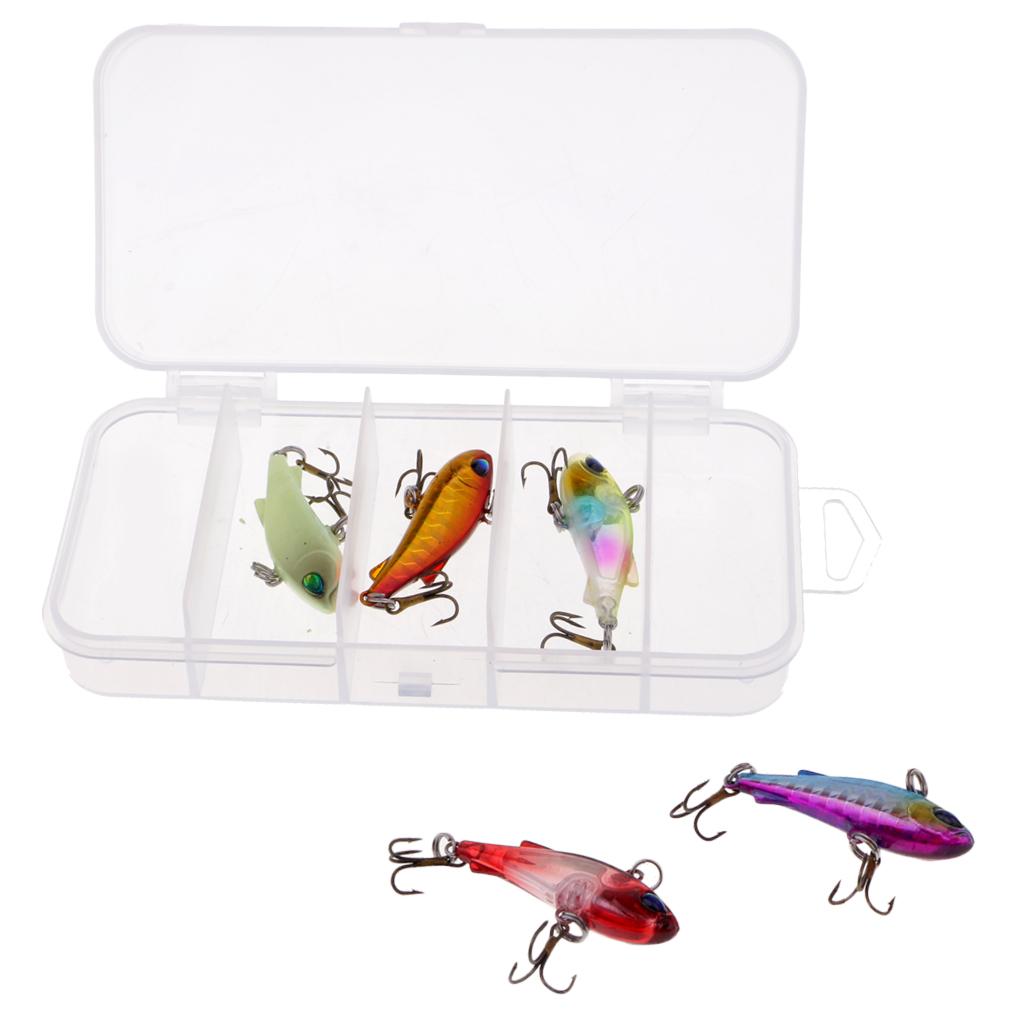 5pcs 3D Eye Minnow VIB Crankbaits Fishing Lure Kit Hard Baits with Box 4cm