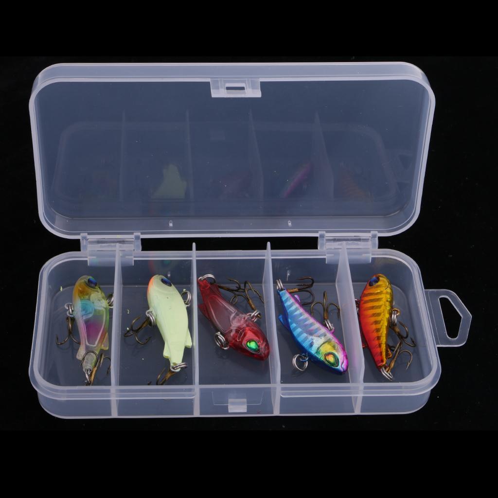 5pcs 3D Eye Minnow VIB Crankbaits Fishing Lure Kit Hard Baits with Box 4cm