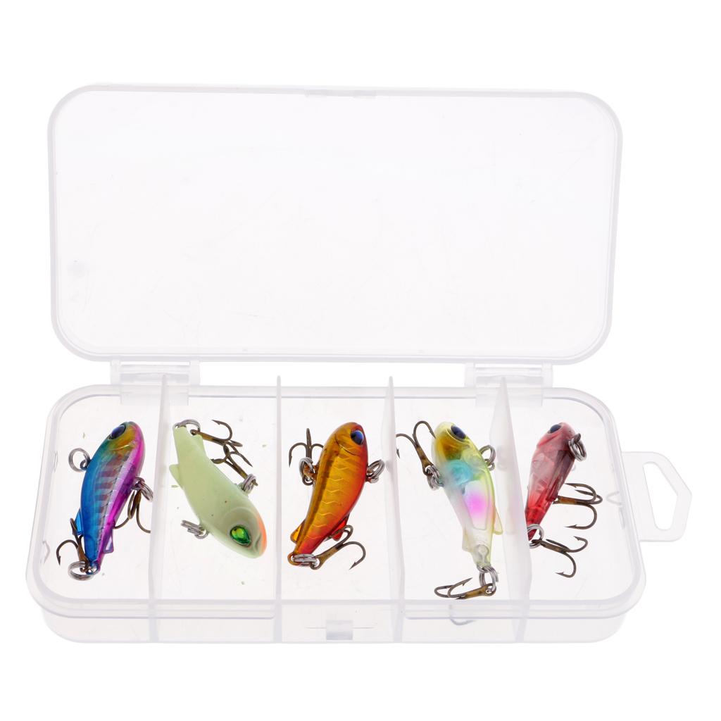 5pcs 3D Eye Minnow VIB Crankbaits Fishing Lure Kit Hard Baits with Box 4cm