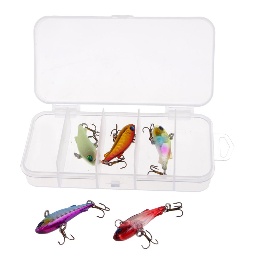 5pcs 3D Eye Minnow VIB Crankbaits Fishing Lure Kit Hard Baits with Box 4cm