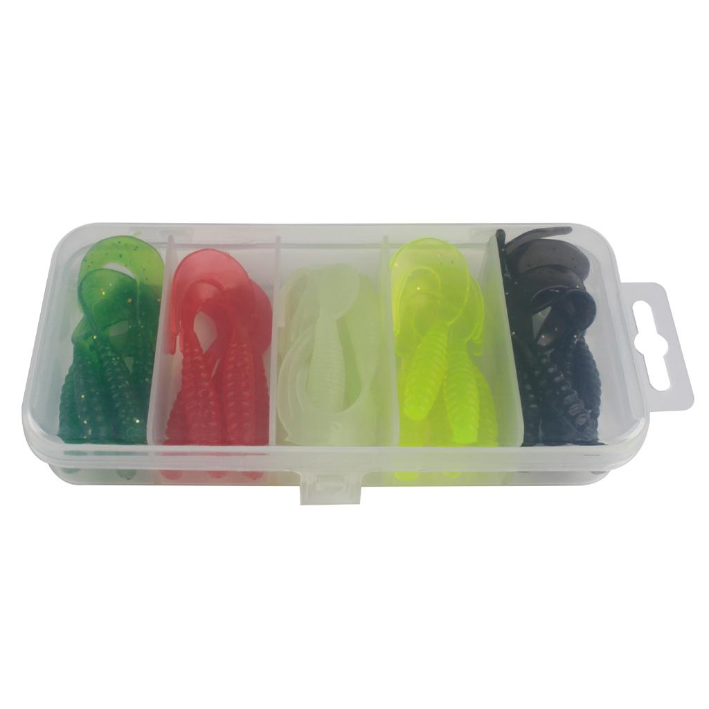 25pcs Single Tail Soft Lures Fishing Bait Maggots Grub Worm Lure, 5 Colors