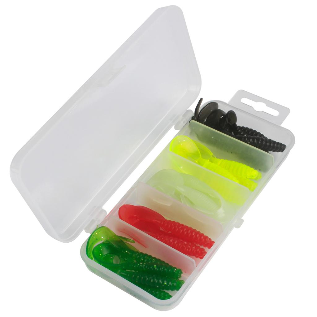 25pcs Single Tail Soft Lures Fishing Bait Maggots Grub Worm Lure, 5 Colors