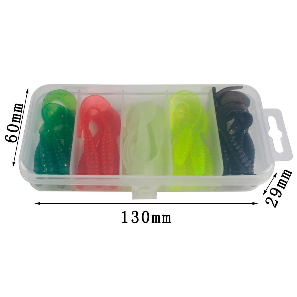 25pcs Single Tail Soft Lures Fishing Bait Maggots Grub Worm Lure, 5 Colors