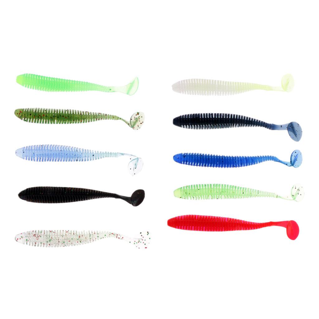 10Pcs/lot Worm Shaped Soft T Tail Fishing Lure Bass Trout Baits Tackle 8.5cm