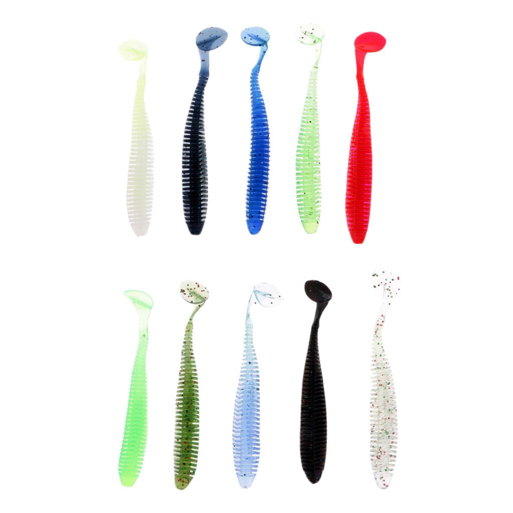 10Pcs/lot Worm Shaped Soft T Tail Fishing Lure Bass Trout Baits Tackle 8.5cm