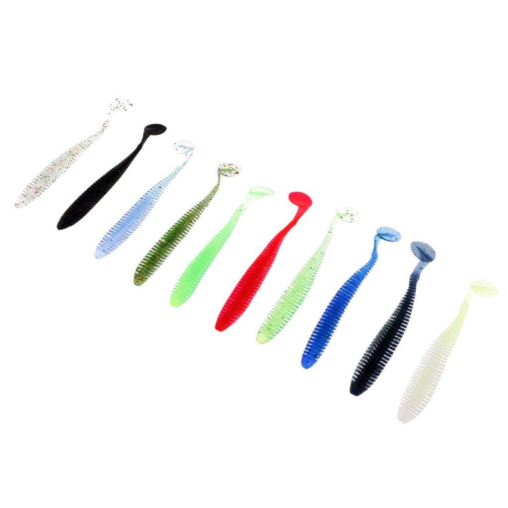 10Pcs/lot Worm Shaped Soft T Tail Fishing Lure Bass Trout Baits Tackle 8.5cm