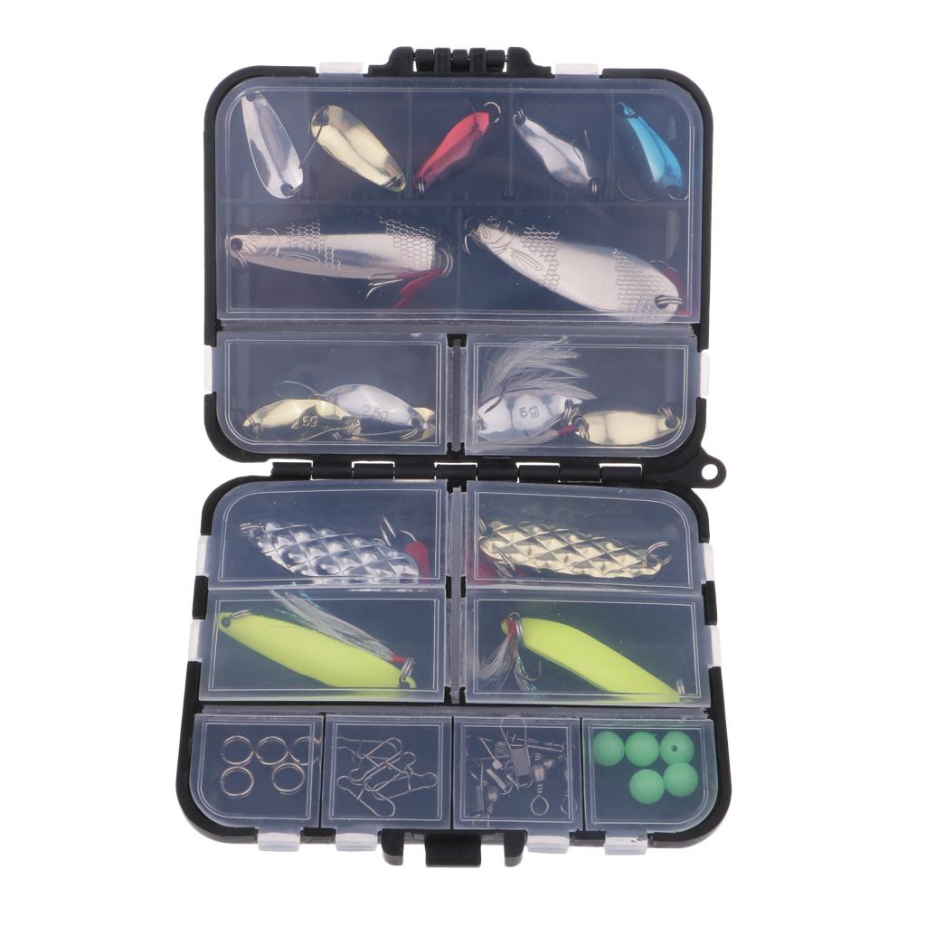 36Pcs Fishing Lure Kit Mixed Spoon Baits Luminous Bead Snap Bead Accessories