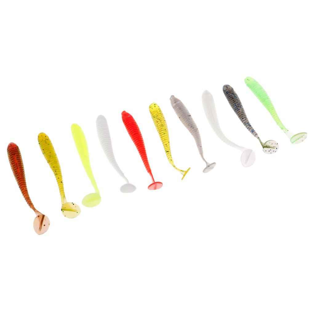 10x Colorful Artificial Worm Fishing Lures T Tail Earthworm Grub Baits Luminous Soft Baits