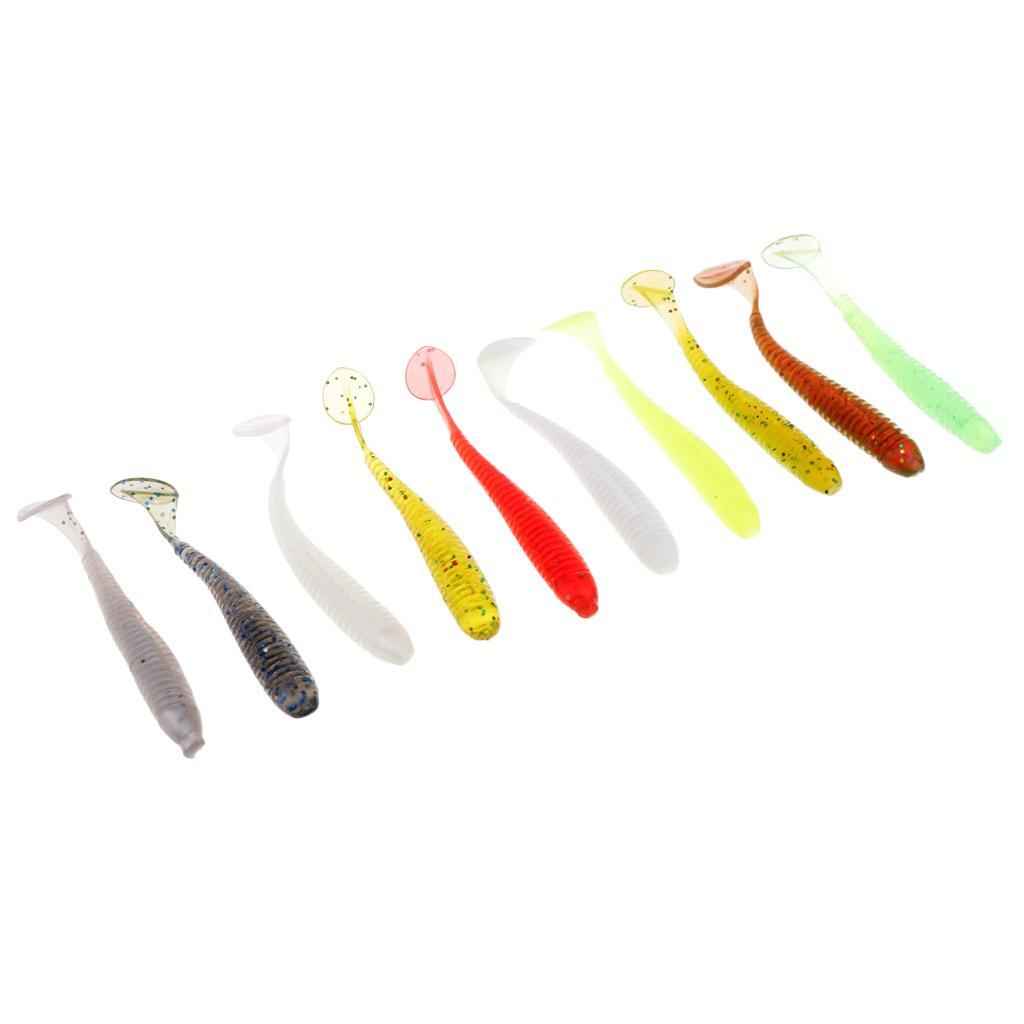 10x Colorful Artificial Worm Fishing Lures T Tail Earthworm Grub Baits Luminous Soft Baits