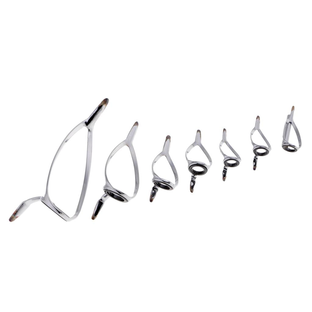 7pcs Ceramic Ring Eyes Fishing Rod Guides Line Ring Stainless Steel Frame