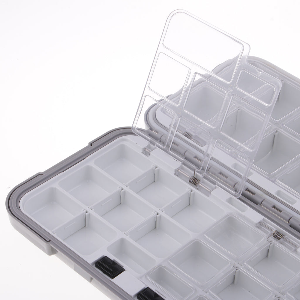 30 Compartments Waterproof Plastic Fishing Lure Hook Tackle Box Case Gray