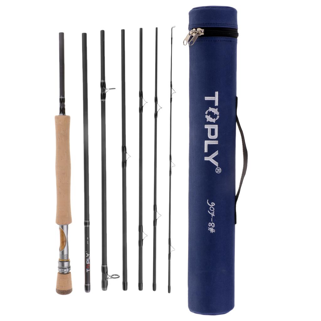 Fly Fishing Rod 7 Piece 9ft 46T Carbon Fiber Blank Fly Rod 7/8wt & Tube Case