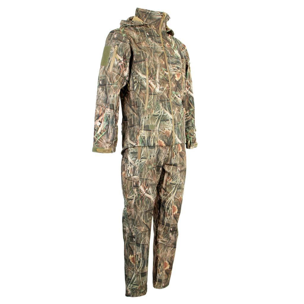 Bionic Camouflage Hunting Clothes Leaf Waterproof Jacket + Pants Suit M