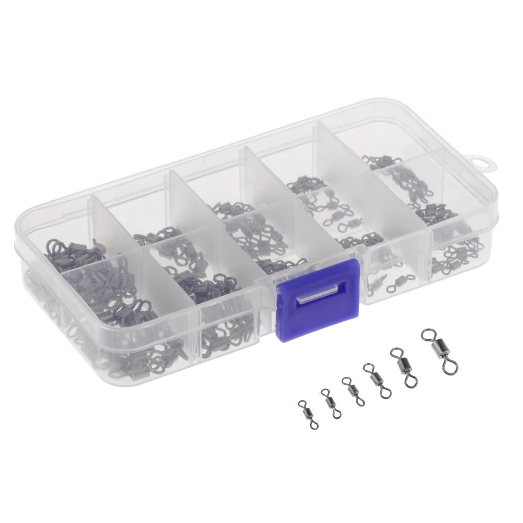 210pcs Durable Fishing Ball/Barrel Bearing Swivel Solid Ring Connector Black