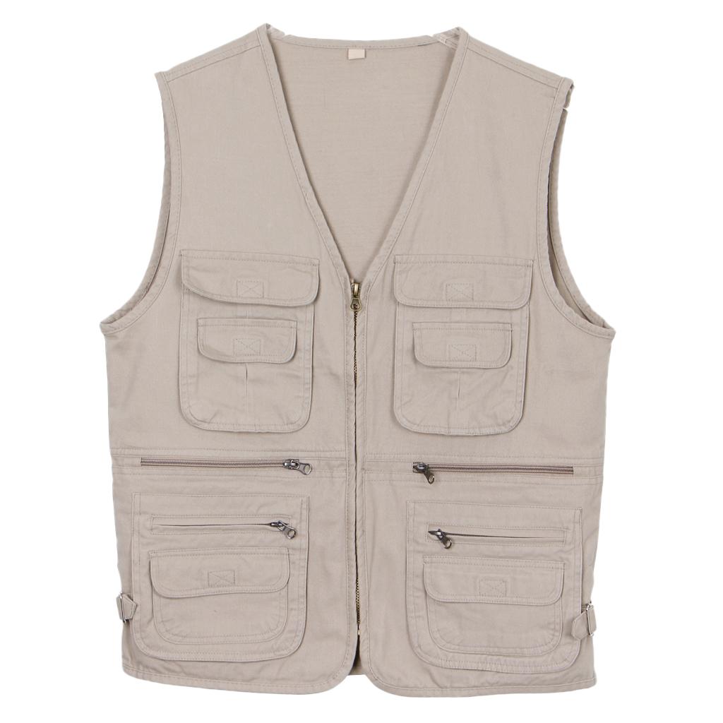 Cotton Multi-Pocket Zipper Waistcoat Outdoor Fishing Photography Vest XXXL