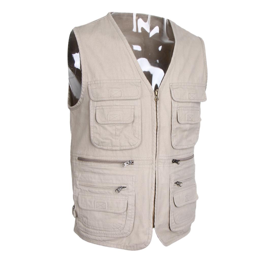 Cotton Multi-Pocket Zipper Waistcoat Outdoor Fishing Photography Vest XXXL