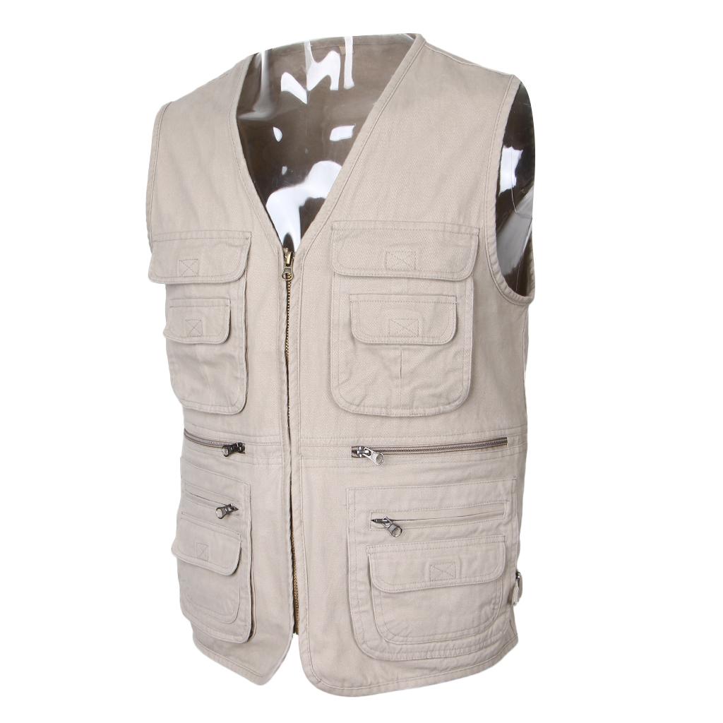Cotton Multi-Pocket Zipper Waistcoat Outdoor Fishing Photography Vest XXXL