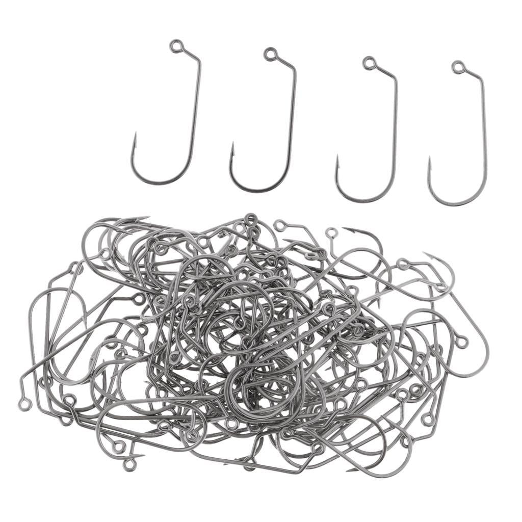 100pcs Worm Fishing Hooks High Carbon Steel Jig Barbed Hook for Big Fish 3-0
