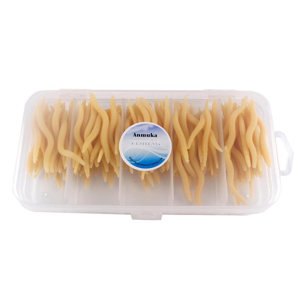 150pcs Artificial Soft Earthworm Fishing Bait Worm Lure Maggot Bait Beige