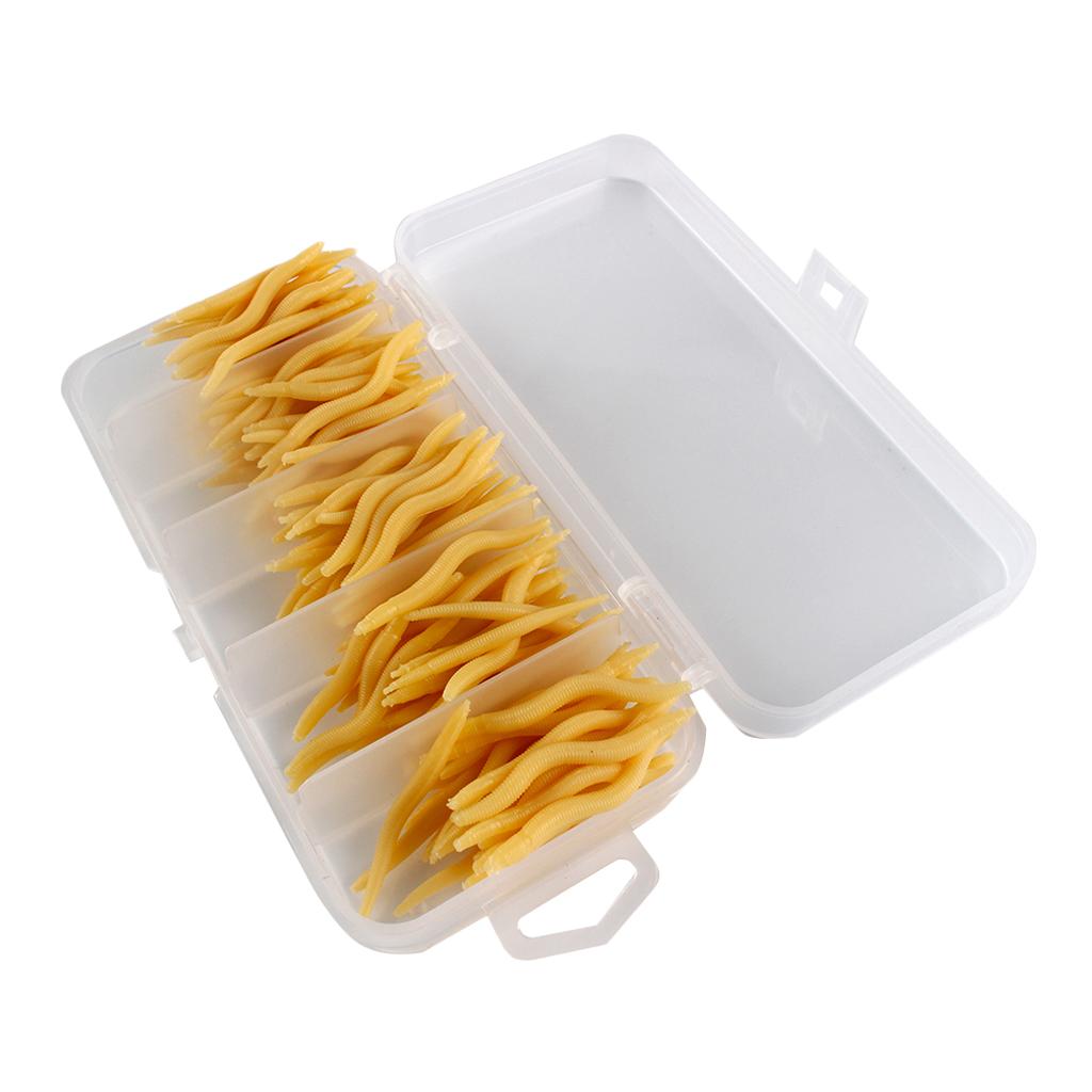 150pcs Artificial Soft Earthworm Fishing Bait Worm Lure Maggot Bait Beige