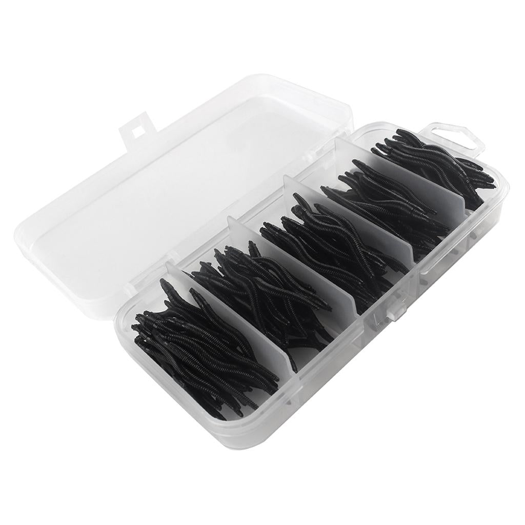 4x150pcs Artificial Soft Earthworm Fishing Bait Worm Lure Maggot Bait Black