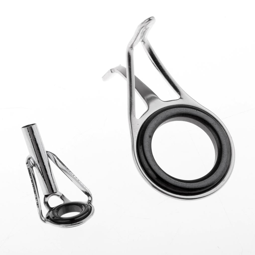 7pcs Mixed Size Fishing Rod Guides Tips Double Leg Line Ring Rod Repair Kit