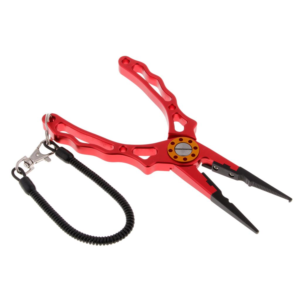 Fishing Pliers Line Cutter Split Ring Fishing Tools with Lanyard Red