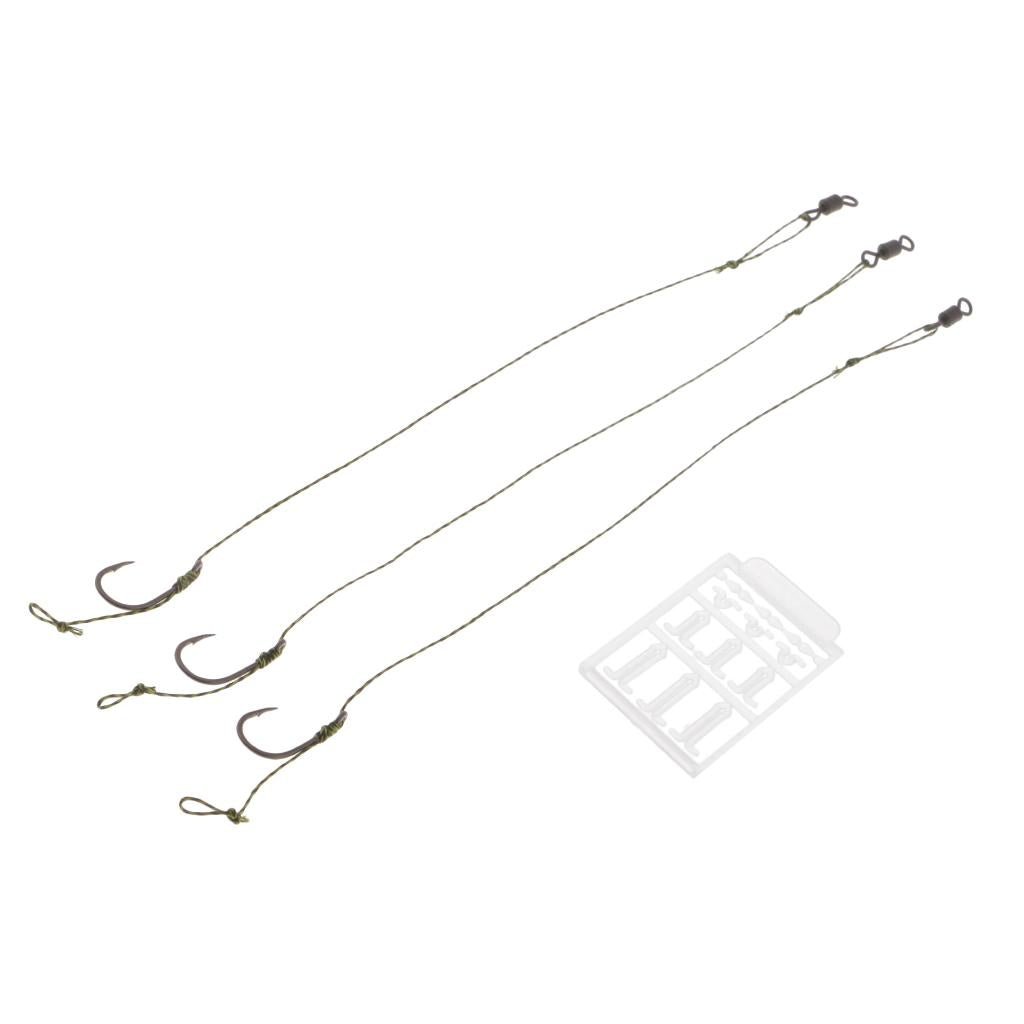 3pcs Ready Tied Carp Fishing Rigs - Barbed Hook Assembled Rigs Hook Size 8