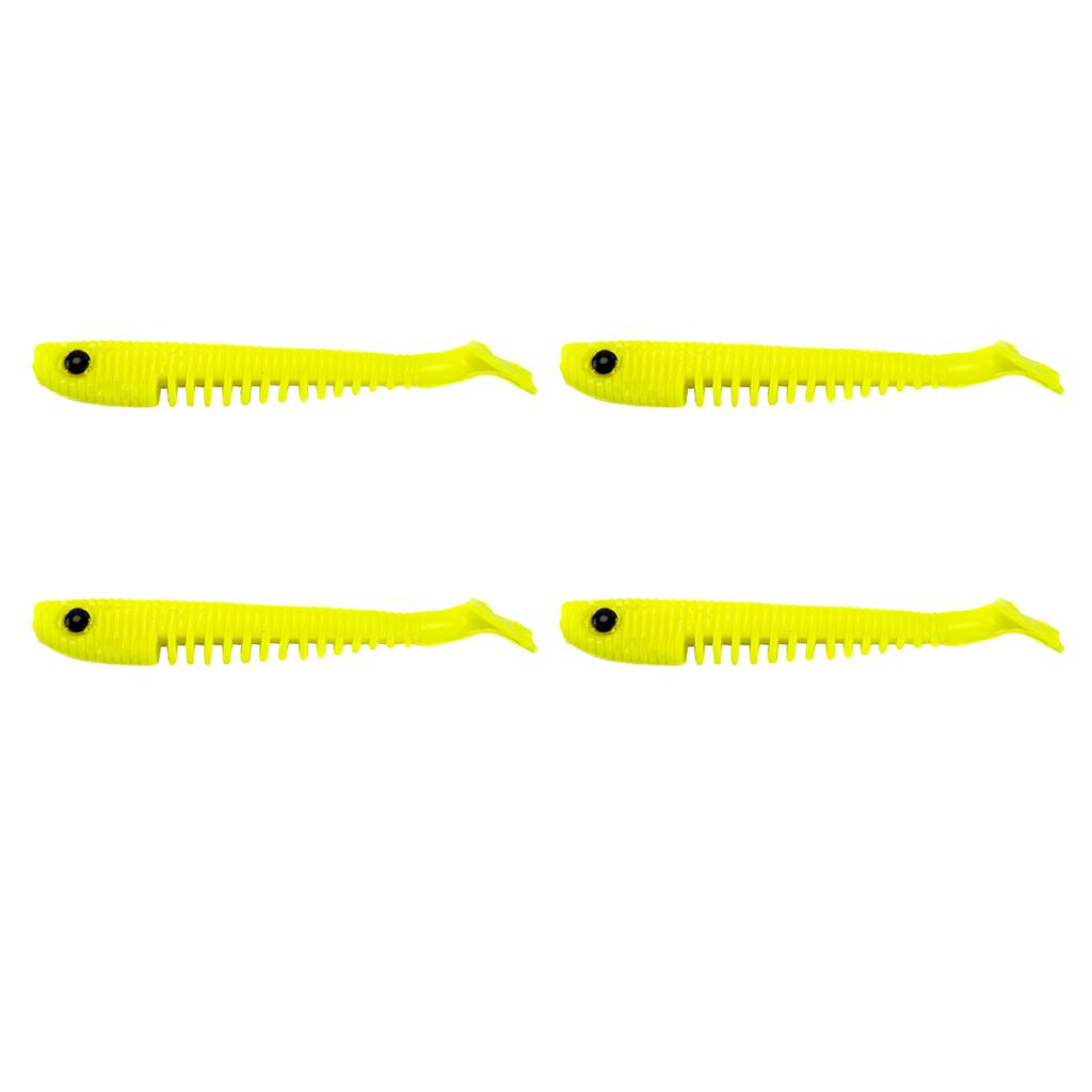 4pcs Soft Simulation Fishing Lures Artificial T Tail Bait Swimbaits Yellow